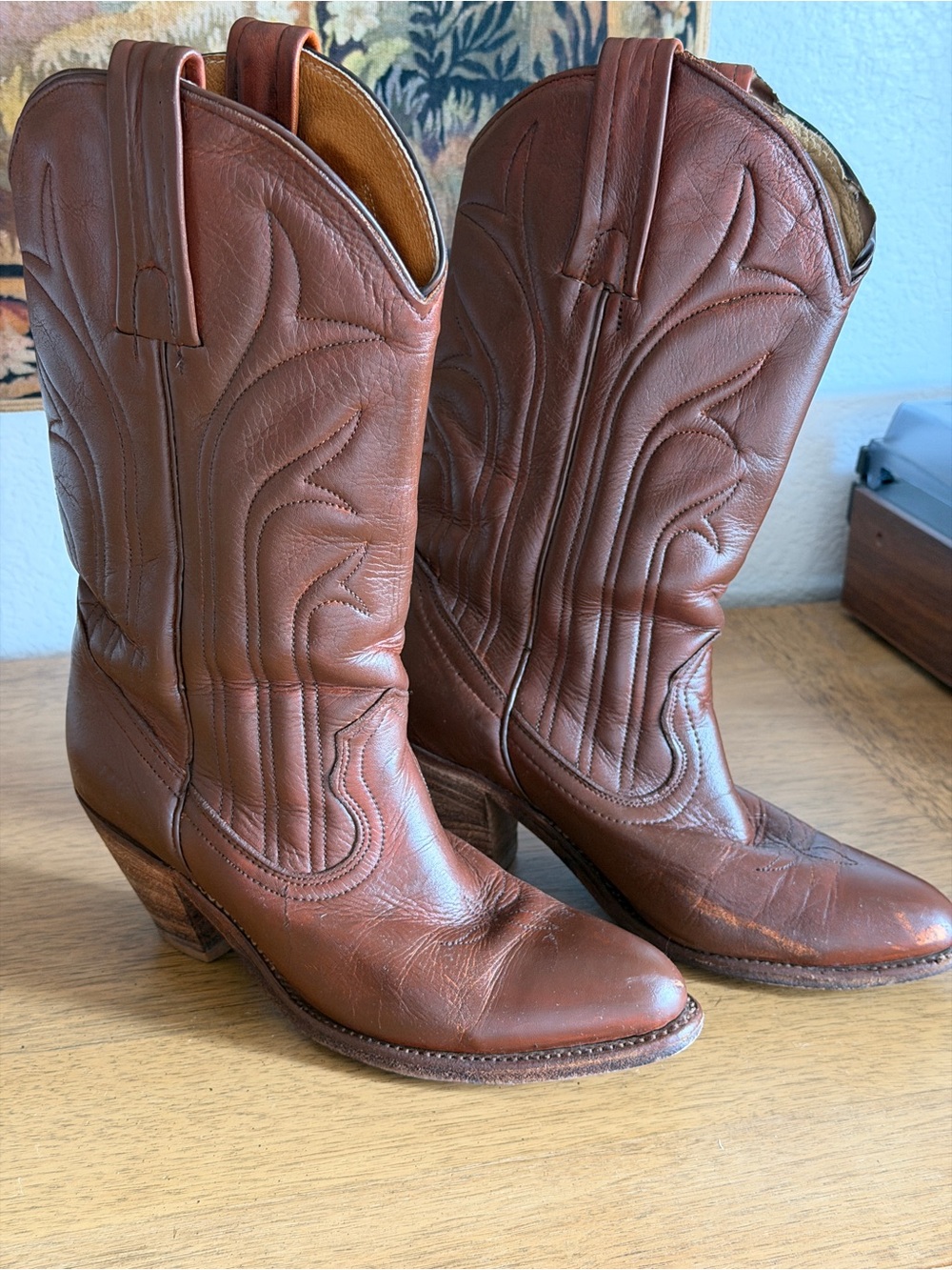 Frye Brown Leather Western Heeled Boots